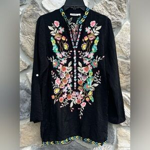 Paris Hues Embroidered Tunic Blouse Sz S Lightweight Bamboo Boho Colorful Floral